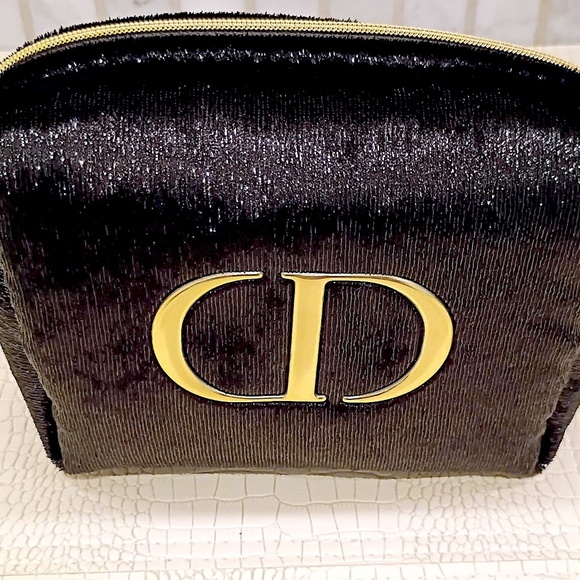 Brand New Dior Black Velour Sequin Cosmetic Bag with Gold Accents GWP - Picture 1 of 10